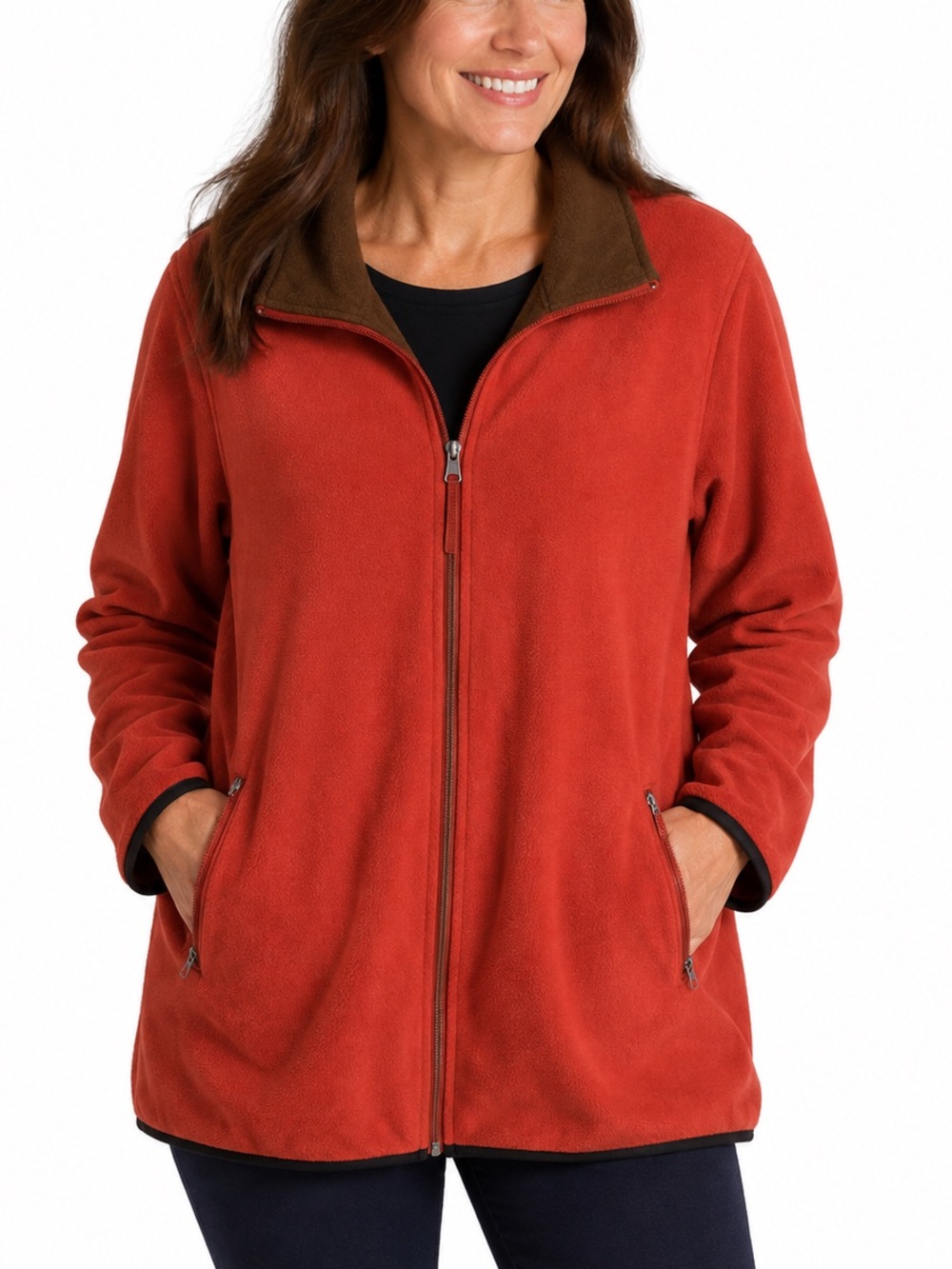 Junonia  Reversible Fleece Sweatshirt Jacket in Orange / Brown. Size 2X